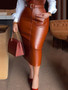 Womens Shirt Collar Dresses New Autumn Buttons Long Sleeve PU Leather Patchwork Pocket Skinny Belted Lapel Female Midi Dress