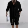 2024 Spring and Summer Casual Shorts Set Knitted Two Piece Men's V-neck Short Sleeve T-shirt and Shorts Street Wear Knitted Set