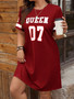 Plus Size Women's Summer Music Festival Pattern Sporty Casual Letter Print Fashionable 07 Printed Jersey Tenniscore Dress
