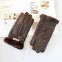 Sheepskin Fur Gloves Men's Thick Winter Warm Large Size Outdoor Windproof Cold Hand Stitching Sewn Leather Finger Gloves