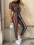 Summer Women's New Fashion Flip Collar Button Print Belt Lace Up Work Dress Casual Capris Jumpsuit Office