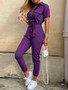 Summer Women's New Fashion Flip Collar Button Print Belt Lace Up Work Dress Casual Capris Jumpsuit Office
