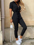 Summer Women's New Fashion Flip Collar Button Print Belt Lace Up Work Dress Casual Capris Jumpsuit Office