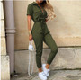 Summer Women's New Fashion Flip Collar Button Print Belt Lace Up Work Dress Casual Capris Jumpsuit Office