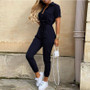 Summer Women's New Fashion Flip Collar Button Print Belt Lace Up Work Dress Casual Capris Jumpsuit Office