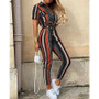 Summer Women's New Fashion Flip Collar Button Print Belt Lace Up Work Dress Casual Capris Jumpsuit Office