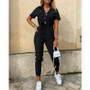 Summer Women's New Fashion Flip Collar Button Print Belt Lace Up Work Dress Casual Capris Jumpsuit Office