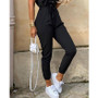 Summer Women's New Fashion Flip Collar Button Print Belt Lace Up Work Dress Casual Capris Jumpsuit Office