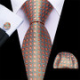 High Quality Luxury Business Fashion Men Gift Orange Plaid Checked Tie Jacquard Woven Silk Necktie Pocket Square Cufflinks Set