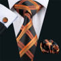 High Quality Luxury Business Fashion Men Gift Orange Plaid Checked Tie Jacquard Woven Silk Necktie Pocket Square Cufflinks Set