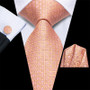 High Quality Luxury Business Fashion Men Gift Orange Plaid Checked Tie Jacquard Woven Silk Necktie Pocket Square Cufflinks Set