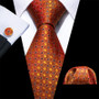 High Quality Luxury Business Fashion Men Gift Orange Plaid Checked Tie Jacquard Woven Silk Necktie Pocket Square Cufflinks Set