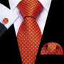 High Quality Luxury Business Fashion Men Gift Orange Plaid Checked Tie Jacquard Woven Silk Necktie Pocket Square Cufflinks Set
