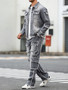 Men's Street Style Casual Distressed Raw-Hem Grey Denim Set, a minimalist and fashionable two-piece ensemble.
