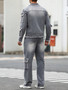 Men's Street Style Casual Distressed Raw-Hem Grey Denim Set, a minimalist and fashionable two-piece ensemble.