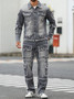 Men's Street Style Casual Distressed Raw-Hem Grey Denim Set, a minimalist and fashionable two-piece ensemble.