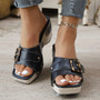 2025 Summer Fashion Sandals Thick Soled Interior Height Increasing Color Blocked Slope Heel Large 43 Women's Shoes Mules