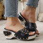 2025 Summer Fashion Sandals Thick Soled Interior Height Increasing Color Blocked Slope Heel Large 43 Women's Shoes Mules