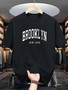 Men's summer 100% cotton fashionable casual loose Brooklyn New York printed sports round neck short sleeved T-shirt top