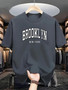Men's summer 100% cotton fashionable casual loose Brooklyn New York printed sports round neck short sleeved T-shirt top