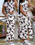 Two Piece Sets Women Outifit 2023 Summer Fashion Print Colorblock O-Neck Short Sleeve Crop Top & Casual Striped Pocket Skirt Set