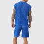 New Men's Summer Casual Knit V Neck Two-piece Sets Fashion Solid Loose Tank Tops and Shorts Sport Suit Men Hollow Out Streetwear