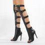 Fashion Hollow Out Cross Strap Knee High Boots Sandals Women Zip Sexy Peep Toe Stripper Heels Shoes Female Long Booties