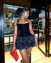 Black Red Color Women Sexy Strapless Laced-up Tops Florlas Bodycon Mini Skirt Set Celebrate Birthday Party Cocktail Dress