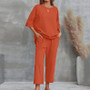 S-4XL Summer Plus Size Women Cotton Loose Elegant Short Sleeve Trousers Two-piece Set Solid Color Breathable Women Casual Suits