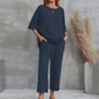 S-4XL Summer Plus Size Women Cotton Loose Elegant Short Sleeve Trousers Two-piece Set Solid Color Breathable Women Casual Suits