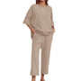 S-4XL Summer Plus Size Women Cotton Loose Elegant Short Sleeve Trousers Two-piece Set Solid Color Breathable Women Casual Suits
