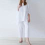 S-4XL Summer Plus Size Women Cotton Loose Elegant Short Sleeve Trousers Two-piece Set Solid Color Breathable Women Casual Suits