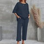 S-4XL Summer Plus Size Women Cotton Loose Elegant Short Sleeve Trousers Two-piece Set Solid Color Breathable Women Casual Suits