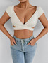 Summer Women's Sexy V Neck T-Shirt High Waisted Push Up Crop Top Stretchy Blend Daily Club Outfit Beach Elegant Curvy Fit Tee