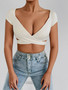 Summer Women's Sexy V Neck T-Shirt High Waisted Push Up Crop Top Stretchy Blend Daily Club Outfit Beach Elegant Curvy Fit Tee
