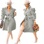 ANSZKTN Spring Fall Stacked Sleeve Midi Women'S Trench Coats Long for Ladies Women