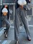 Gray Straight Pants Two Pieces Sets Women Outfit Long Sweatpants Street Wear Zipper Jacket Track Suits Sweatshirt Sets For Women