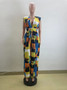 Casual V Neck Sleeveless Jumpsuit with Print Patchwork Breathable Knitted Summer Jumpsuit for Parties Button Decoration
