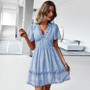 New Arrival 2026 Summer V Neck Short Ruffle Sleeve Mini Chiffon Casual Floral Women Dresses