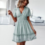 New Arrival 2026 Summer V Neck Short Ruffle Sleeve Mini Chiffon Casual Floral Women Dresses