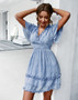 New Arrival 2026 Summer V Neck Short Ruffle Sleeve Mini Chiffon Casual Floral Women Dresses