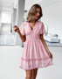 New Arrival 2026 Summer V Neck Short Ruffle Sleeve Mini Chiffon Casual Floral Women Dresses