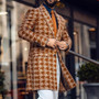 Men Long Woollen Wind Coat Casual Double Breasted Mens Wool Overcoat Winter Houndstooth Jacket Men Trench Coat