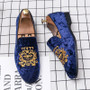 Stylish Embroidery Suede Leather Dress Shoes Men Leather Office Loafers Shoes Slip-on Driving Walking Style Men's Boat Shoes