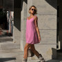 Ahagaga Fashion Women's Dresses Solid Straps Bandage Regular Causal V-Neck Sleeveless Summer Camisole Loose Sweet Femlae Vestido