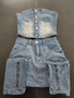 Y2k Fashion Vintage Washed Denim Set Women Off Shoulder Cropped Top Mini Skirt Jean Suit Summer Streetwear 2 Two Piece Outfits