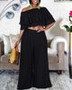 Liu Ming Hot Selling Custom 2024 Summer Women Ruffle Off Shoulder Tops Plus Size Wide Leg Loose Trousers Pants Set