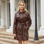Leather Clothing Women's Fashion Solid Color Lapel Zipper Slim Long Sleeve with Belt Faux Leather Elegant Office Street Jacket