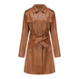 Leather Clothing Women's Fashion Solid Color Lapel Zipper Slim Long Sleeve with Belt Faux Leather Elegant Office Street Jacket