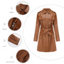 Leather Clothing Women's Fashion Solid Color Lapel Zipper Slim Long Sleeve with Belt Faux Leather Elegant Office Street Jacket